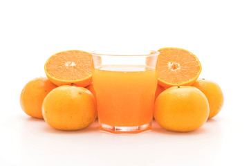orange juice with orange on white background
