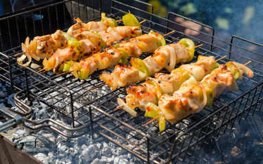 cooking turkey barbecue on grill