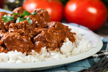Chicken tikka masala served with rice