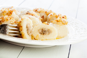 Potato dumplings stuffed with meat