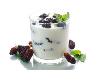 Sweet Greek yogurt with mulberry berries