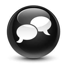 Chat bubble icon glassy black round button