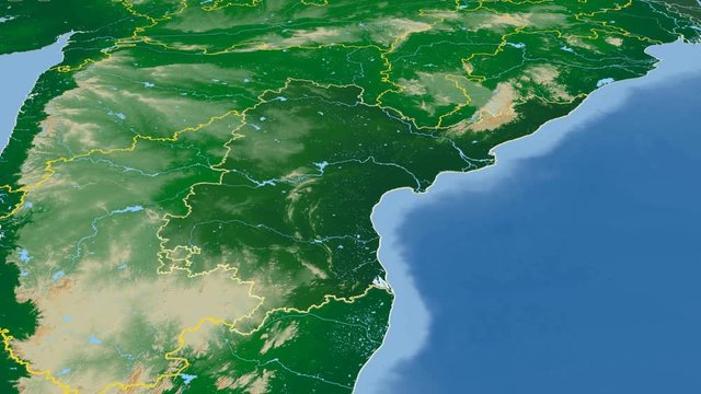 Andhra Pradesh - India, region extruded. Bumps shaded