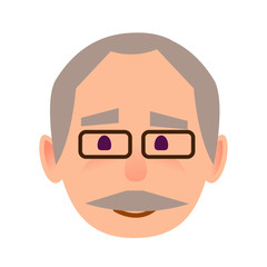 Positive Old Man in Glasses Face Flat Vector Icon