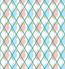 Fototapeta premium Blue curves abstract decorative background, seamless, vector. Vertical pink and blue diamonds with rounded corners on a white field. Geometric background. 