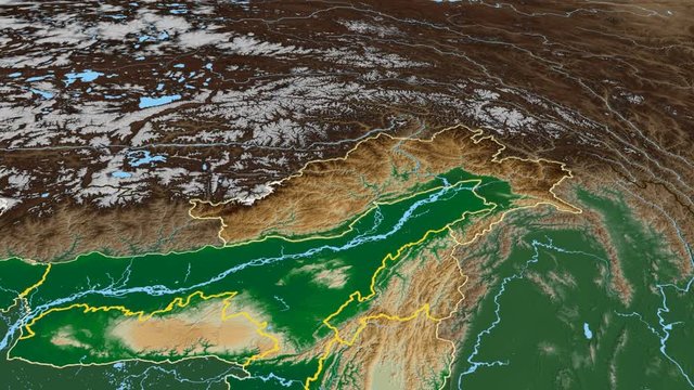 Arunachal Pradesh - India, region extruded. Bumps shaded