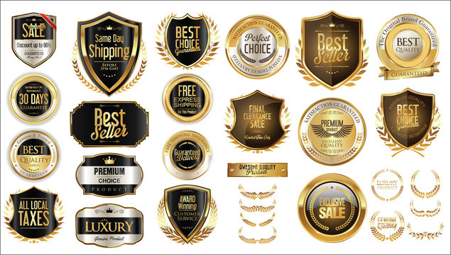 Premium and luxury silver and black retro badges and labels collection