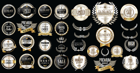 Premium and luxury silver and black retro badges and labels collection