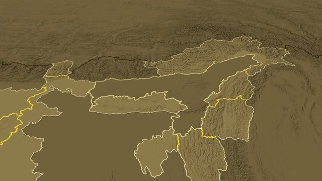 Assam - India, region extruded. Bumps