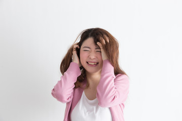 Naklejka premium ショック・女性(白バック)