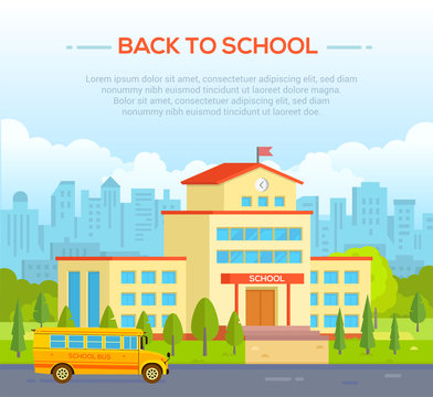 City school building with place for text - modern vector illustration