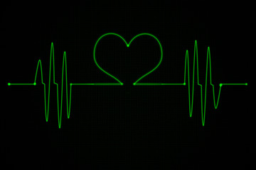 Green heart pulse on black background, electrocardiogram,creative idea concept