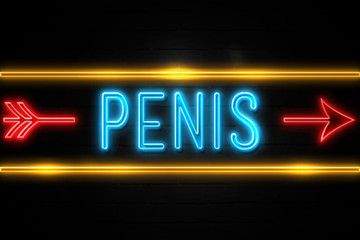 Penis  - fluorescent Neon Sign on brickwall Front view - obrazy, fototapety, plakaty