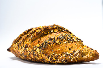 cakes and breads on a white background