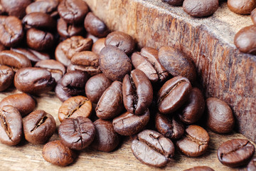 Coffee Bean on wood background with filter effect retro vintage style
