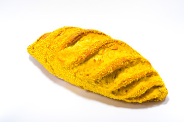 cakes and breads on a white background