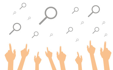 Hände zeigen auf Lupen