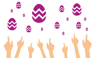 Hände zeigen auf Ostereier