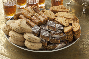 Traditional festive Moroccan cookies and tea