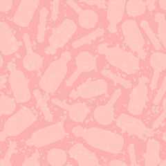 Vector textured alchemic bottles seamless pattern. Potions and vials silhouettes. Messy laboratory design.