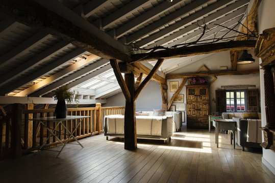 Interior of cozy mansard room