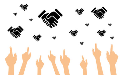 Hände zeigen auf Handschläge