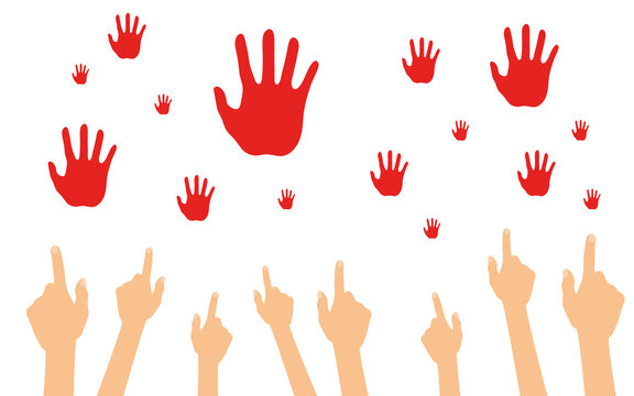 Hände zeigen auf rote Hände