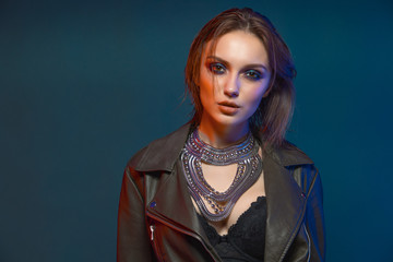 Girl in  leather jacket