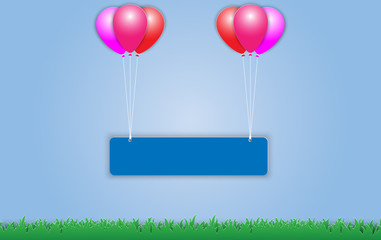 Colorful balloon and banner on nature background