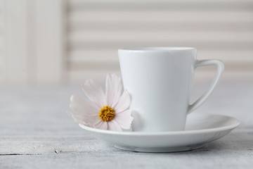Obraz na płótnie Canvas white cup of coffee on saucer