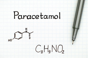 Chemical formula of Paracetamol and black pen