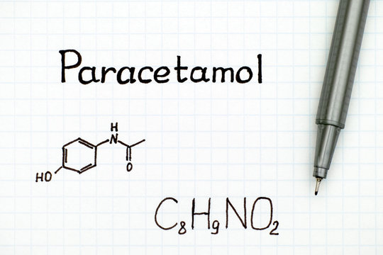 Chemical formula of Paracetamol and black pen