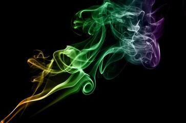 Abstract colorful smoke on black background, color background,colorful ink background,Violet, Green, Orange