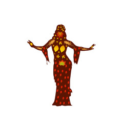 Autumn illustration of a dancing woman, silhouette on a white background.