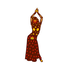 Autumn illustration of a dancing woman (oriental), silhouette on a white background.