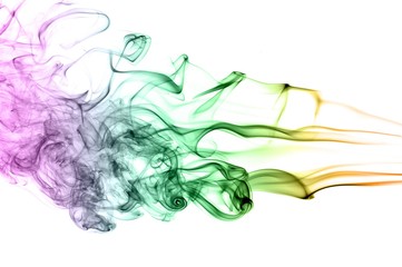 Abstract colorful smoke on white background, smoke background,colorful ink background,Violet, Green, Orange