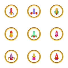 Spaceship icons set, cartoon style
