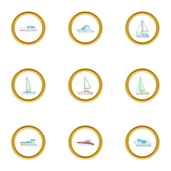 Boat icons set, cartoon style
