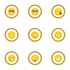 Smile face icons set, cartoon style