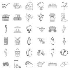 Vegetable icons set, outline style
