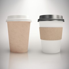 Composite image of brown cup over white background