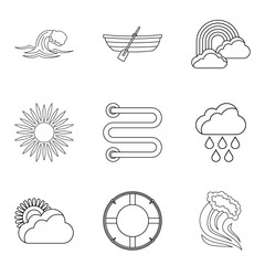 Water trip icons set, outline style