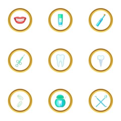 Dental icons set, cartoon style