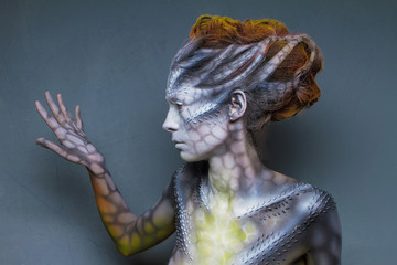 Body art is created in my private Studio for the conceptual case, the idea of animal fantasy woman...