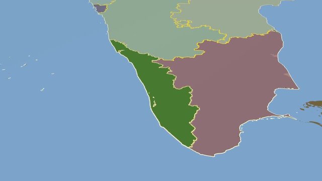 Kerala - India, region extruded. Solids