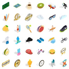 Achievement icons set, isometric style