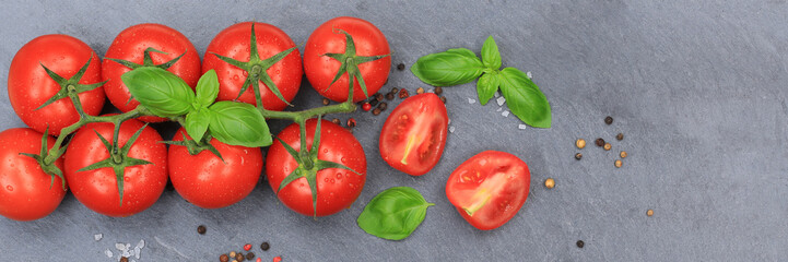 Tomaten Tomate rot Gemüse Banner Schiefertafel von oben