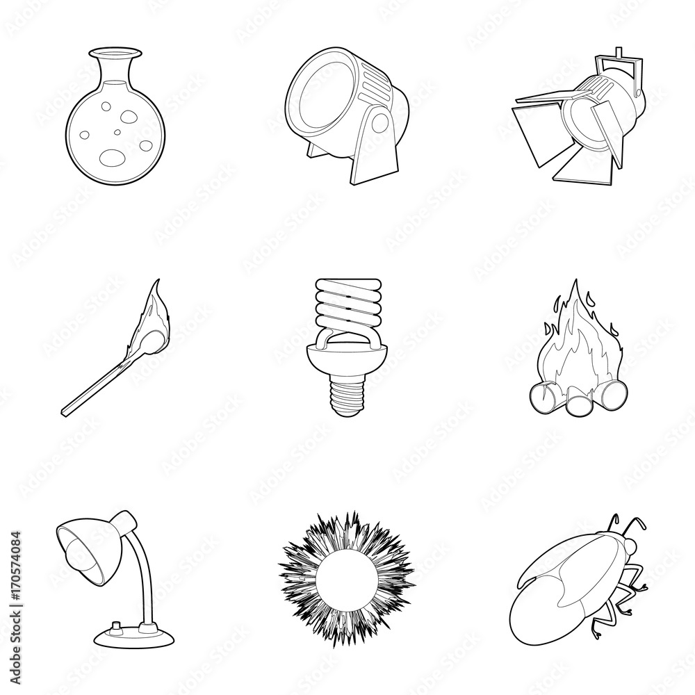 Poster light source icons set, outline style
