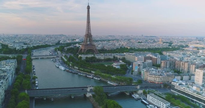 Eiffel tower aerial sunset Paris 