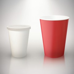 Composite image of red cup over white background